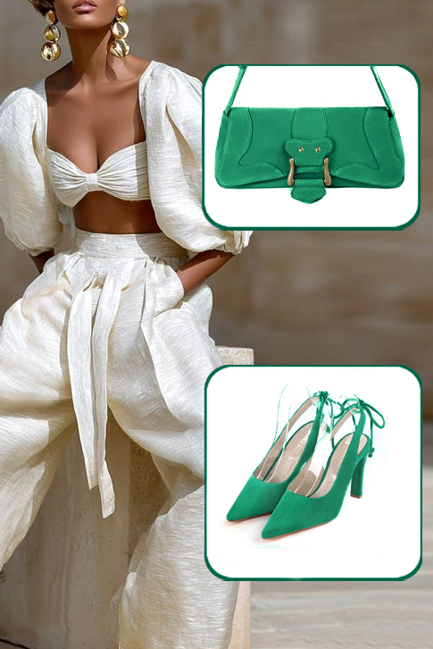 Dress slingback heels in emerald green leather with high slim heels and pointed toe - Top view